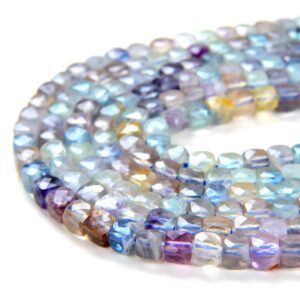 4mm Multi Color Fluorite Gemstone Grade Aa Micro Faceted Square Cube Loose Beads 15.5 Inch Full Strand (80007867-p7)