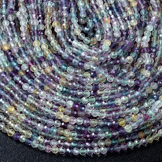 4mm Natural Multi Color Fluorite Gemstone Grade Aaa Micro Faceted Round Beads 15 Inch Full Strand Bulk Lot 1,2,6,12 And 50 (80009376-p28)