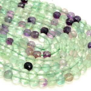 6x4mm Fluorite Gemstone Micro Faceted Flat Round Button Loose Beads 15 Inch Full Strand (80007276-a252)