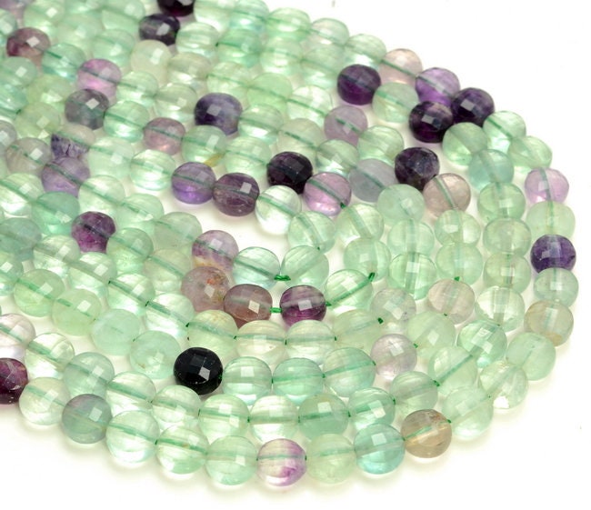 6x4mm Fluorite Gemstone Micro Faceted Flat Round Button Loose Beads 15 Inch Full Strand (80007276-a252)