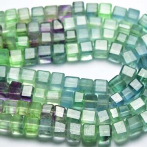 Beautiful Fluorite Cube Bedas - 4.5 inches - Natural Faceted Fluorite Box Cubes Beads - Size is 7-7.5mm #1828