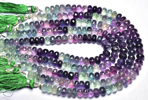 Beautiful Fluorite Rondelle Beads - 8 Inches - Natural Faceted Multi Color Fluorite Rondelle - Size Is 6.5 - 7 Mm #2558