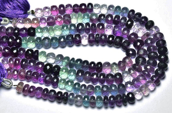 Beautiful Fluorite Rondelle Beads - 7 Inches - Natural Faceted Multi Color Fluorite Rondelle - Size Is 6.5 - 7 Mm #2529
