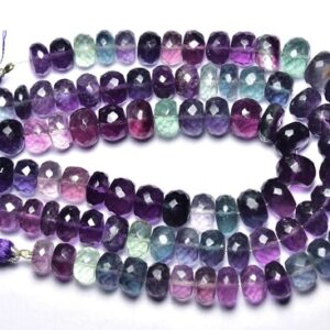 Beautiful Fluorite Rondelle Beads - 7 inches - Natural Faceted Multi Color Fluorite Rondelle - Size is 7.5 - 9.5 mm #2528
