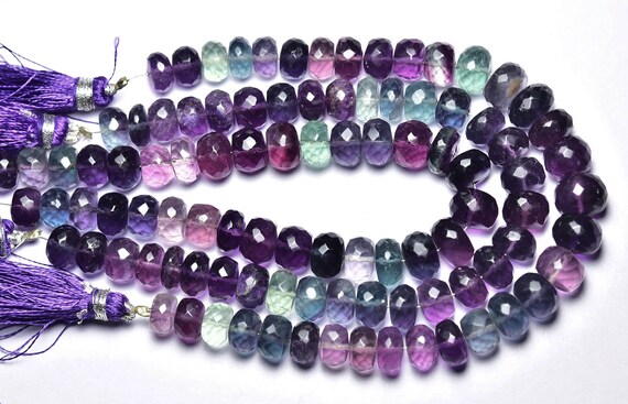 Beautiful Fluorite Rondelle Beads - 7 Inches - Natural Faceted Multi Color Fluorite Rondelle - Size Is 7.5 - 9.5 Mm #2528
