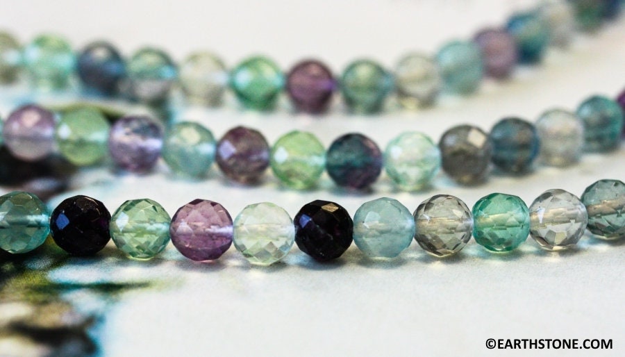 M/ Rainbow Fluorite 8mm/ 10mm Faceted Round Beads 16" Strand Natural Gemstone For Jewelry Making