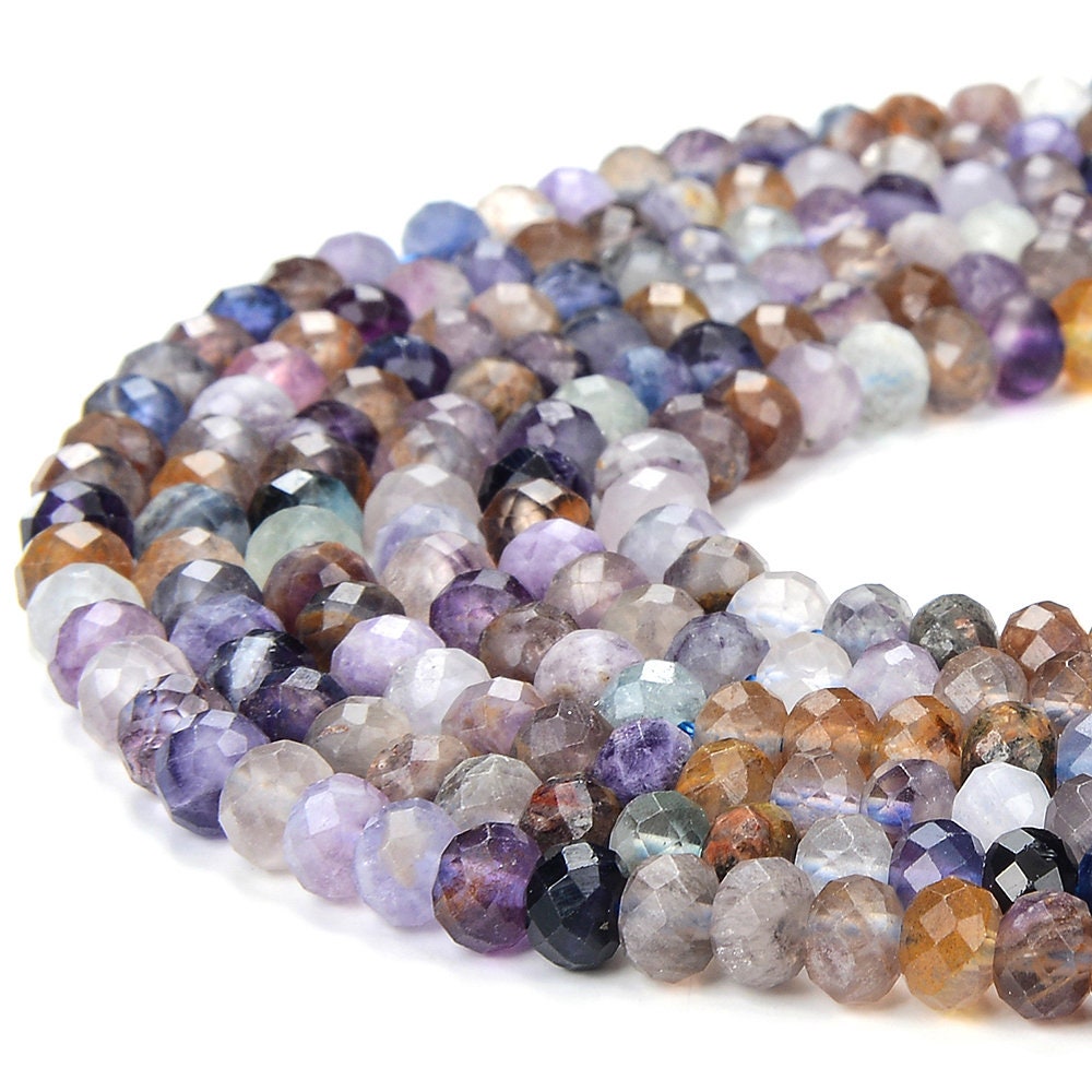 Natural Multi Color Fluorite Gemstone Grade Aa Micro Faceted Rondelle 4x3mm 6x4mm Loose Beads (p88)