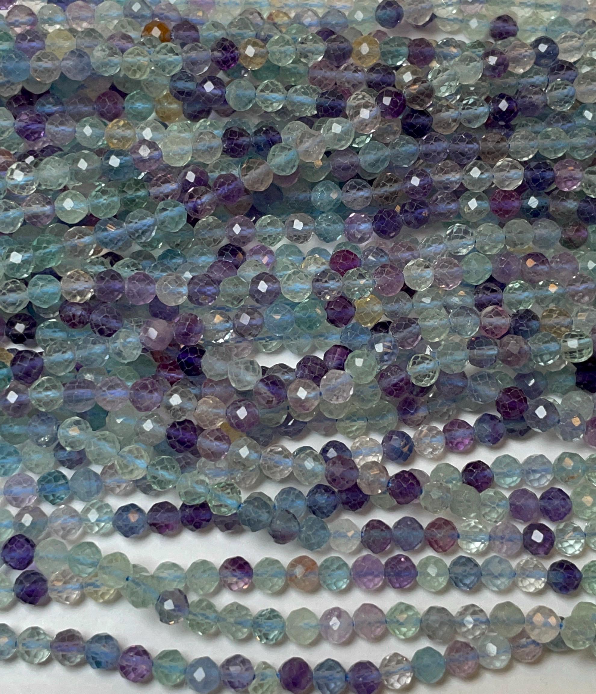Natural Multi Fluorite Faceted Round Shape Gemstone Beads Size-4 Mm, 15 Inch Strand For Making Jewelry