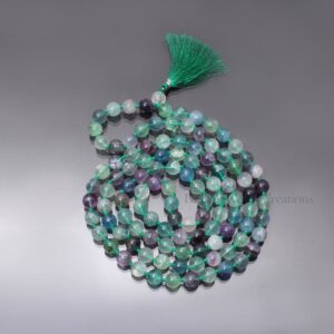 Fluorite 108 Bead Mala Necklace, Tassel, Handmade, 50 Inch