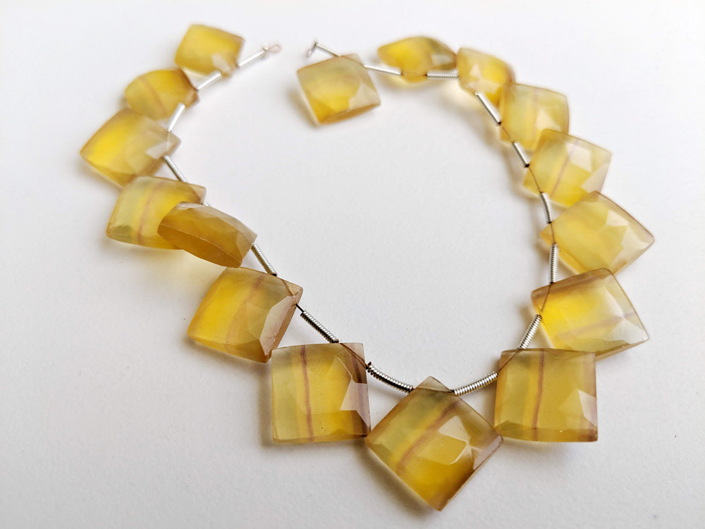 17-18mm Yellow Fluorite Faceted Rhombus Bead, Natural Yellow Fluorite Faceted Fancy Bead, Fluorite For Necklace (4in To 8in Option)