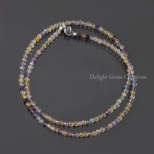 Fluorite Bead Necklace, 3.25mm Fluorite Micro Faceted Beaded Necklace, Natural Fluorite Minimalist Necklace, Aaa Multi Fluorite Necklace
