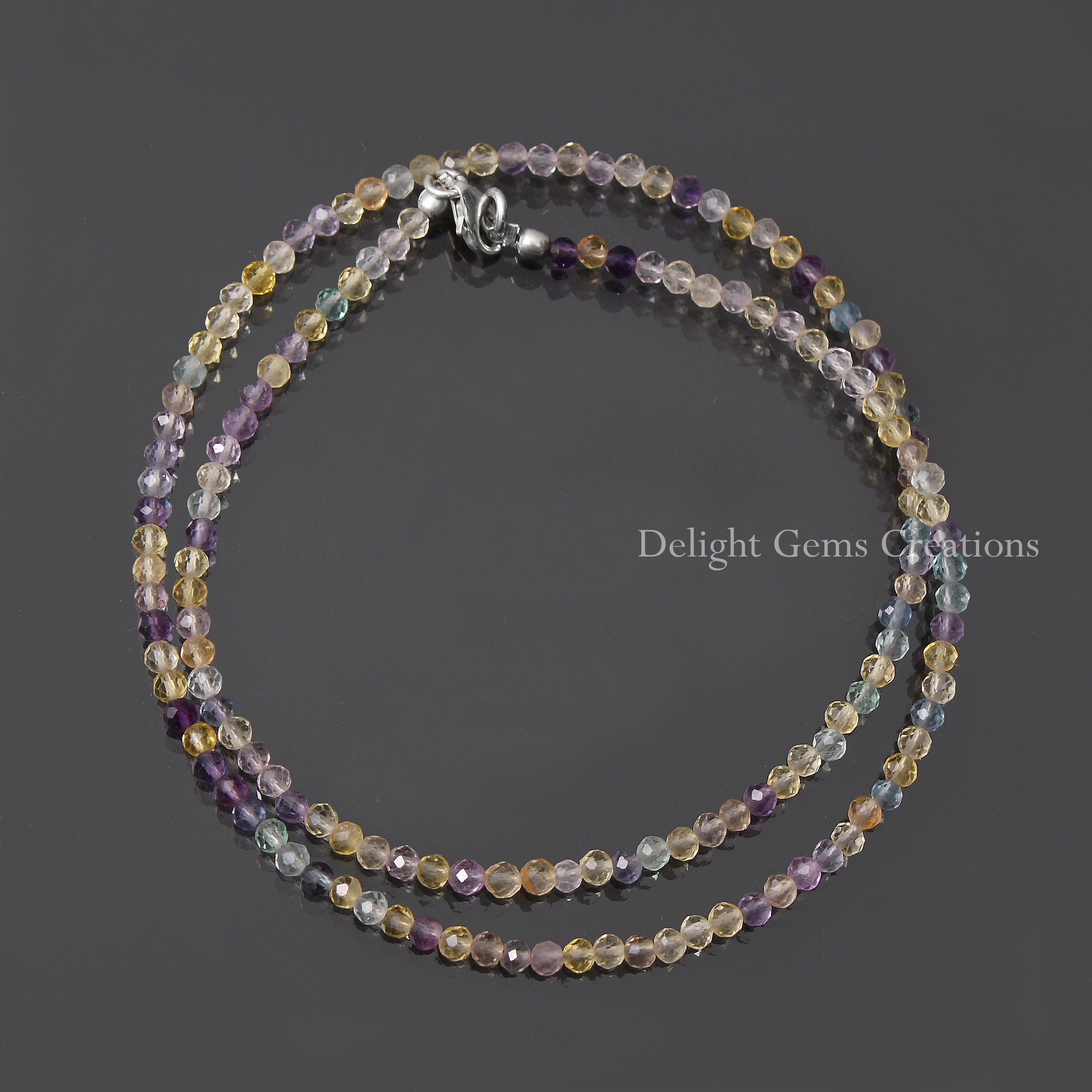 Fluorite Bead Necklace, 3.25mm Fluorite Micro Faceted Beaded Necklace, Natural Fluorite Minimalist Necklace, Aaa Multi Fluorite Necklace