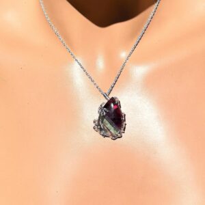 Fluorite Necklace / Clear Purple To Green / Sterling Silver / Dangle 1 3/16 Inch / Large 30.15 Cts 25.67 Mm Long 17 Mm Wide Natural Fluorite