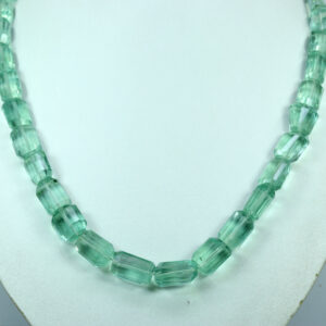 Green Fluorite Beaded Necklace: Faceted Tumble Beads, 16 Inch