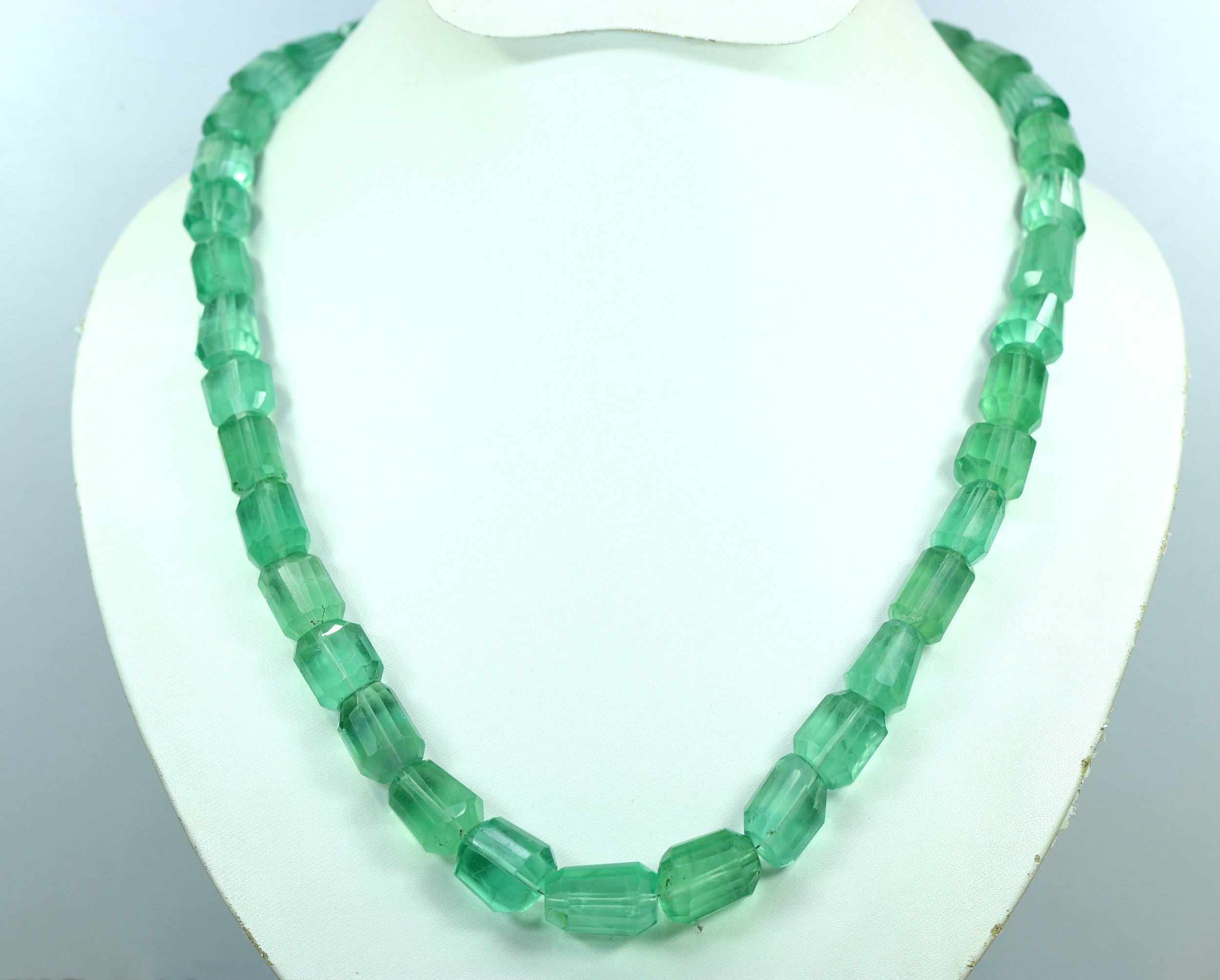 Green Fluorite Faceted Bead Necklace - 16 Inch Strand