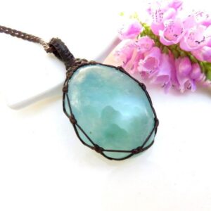 Green Fluorite Gemstone Necklace, Macrame Necklace, Green Crystal, Christmas Gift Ideas, For The Boho Beauty, Crystal Lover, Rock Collector