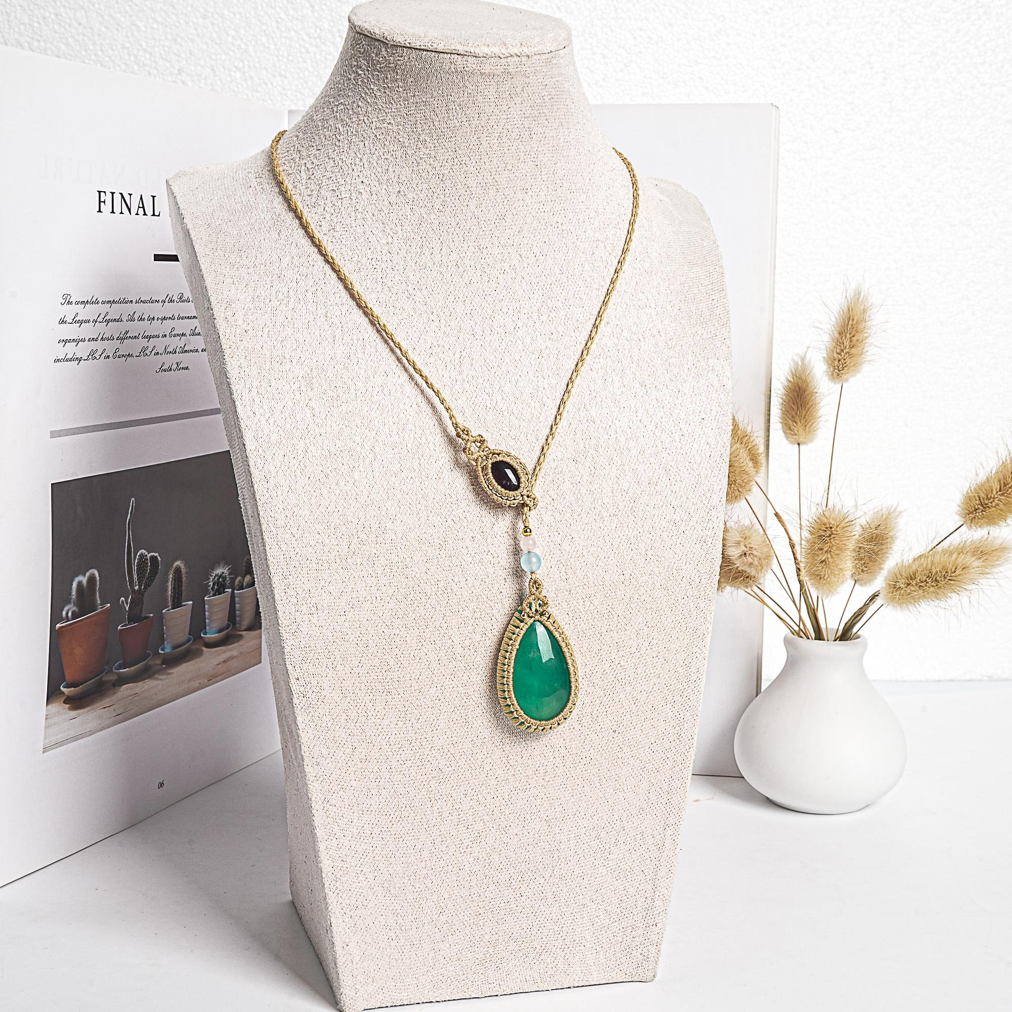 Green Fluorite Macrame Necklace Genuine Natural Grade Aaa Fluorite Necklace Gemstone Neckalce(95918)