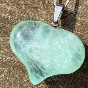 Green Fluorite Puffy Heart Healing Stone Necklace with Positive Healing Energy!