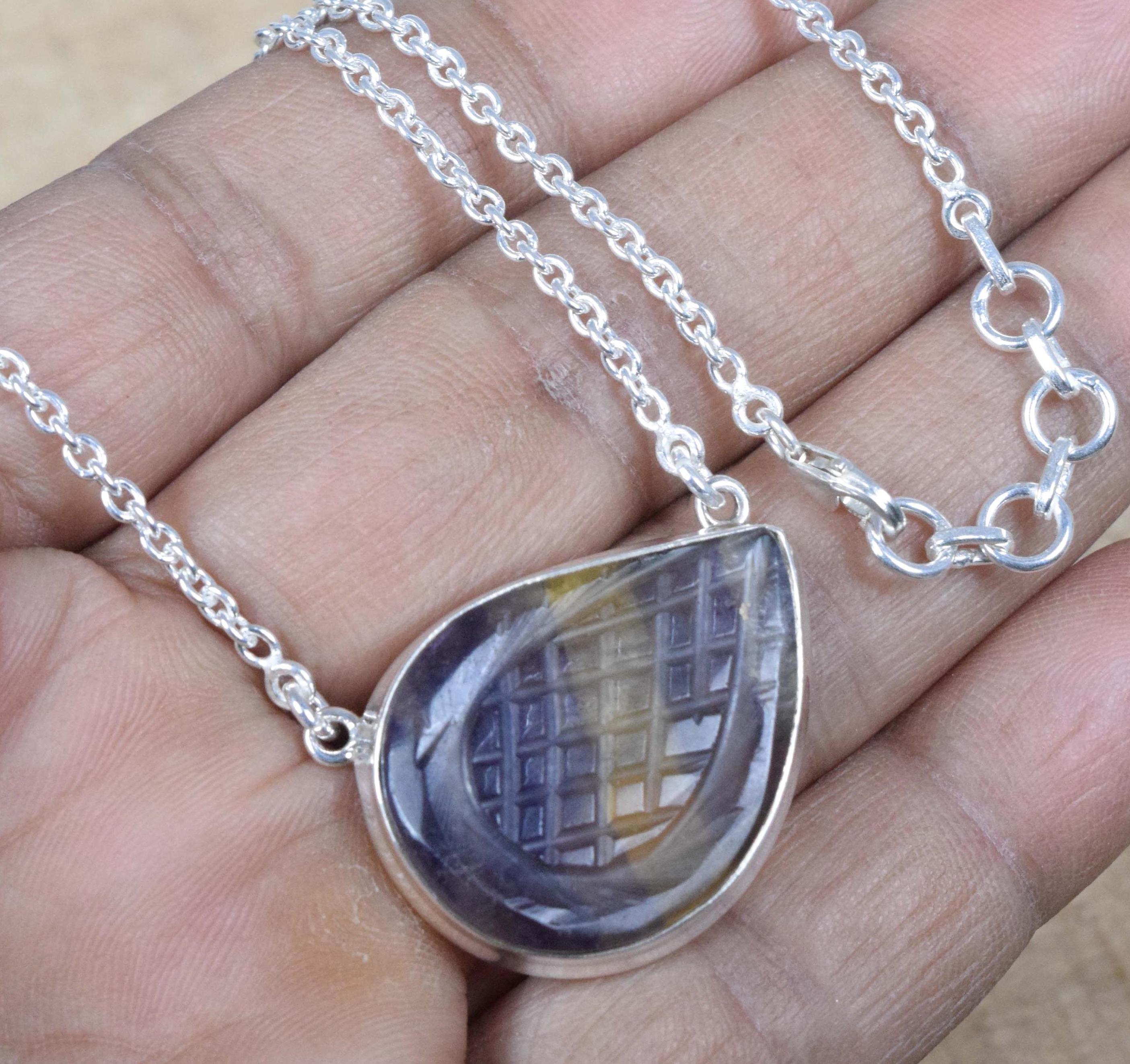 Handmade Fluorite 925 Sterling Silver Necklace: February Birthstone