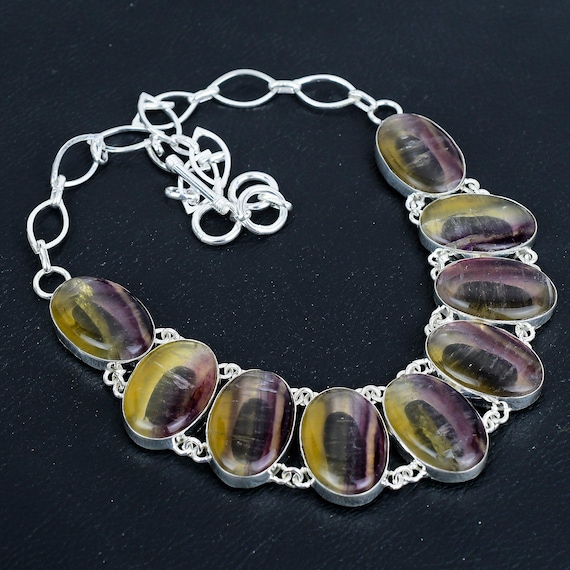 Handmade Sterling Silver Multi Fluorite Necklace: Boho Gemstone Jewelry