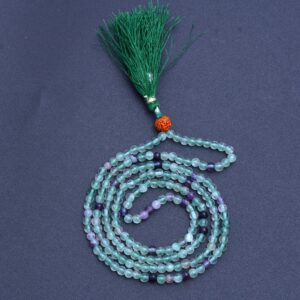 Fluorite Mala Necklace, Green Tassel, 4mm Beads, Handmade