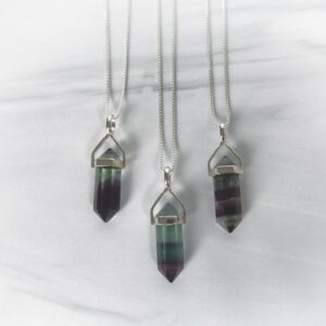 Mix Fluorite Gemstone Necklace • Genuine Multi Fluorite Point Sterling Silver • Small Mixed Fluorite Point • Sterling Silver Gemstone Point