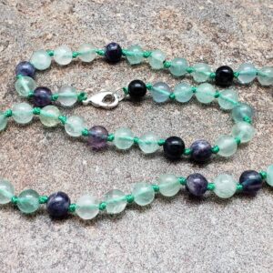 Mixed Fluorite Hand Knotted Necklace With Lobster Claw Clasp