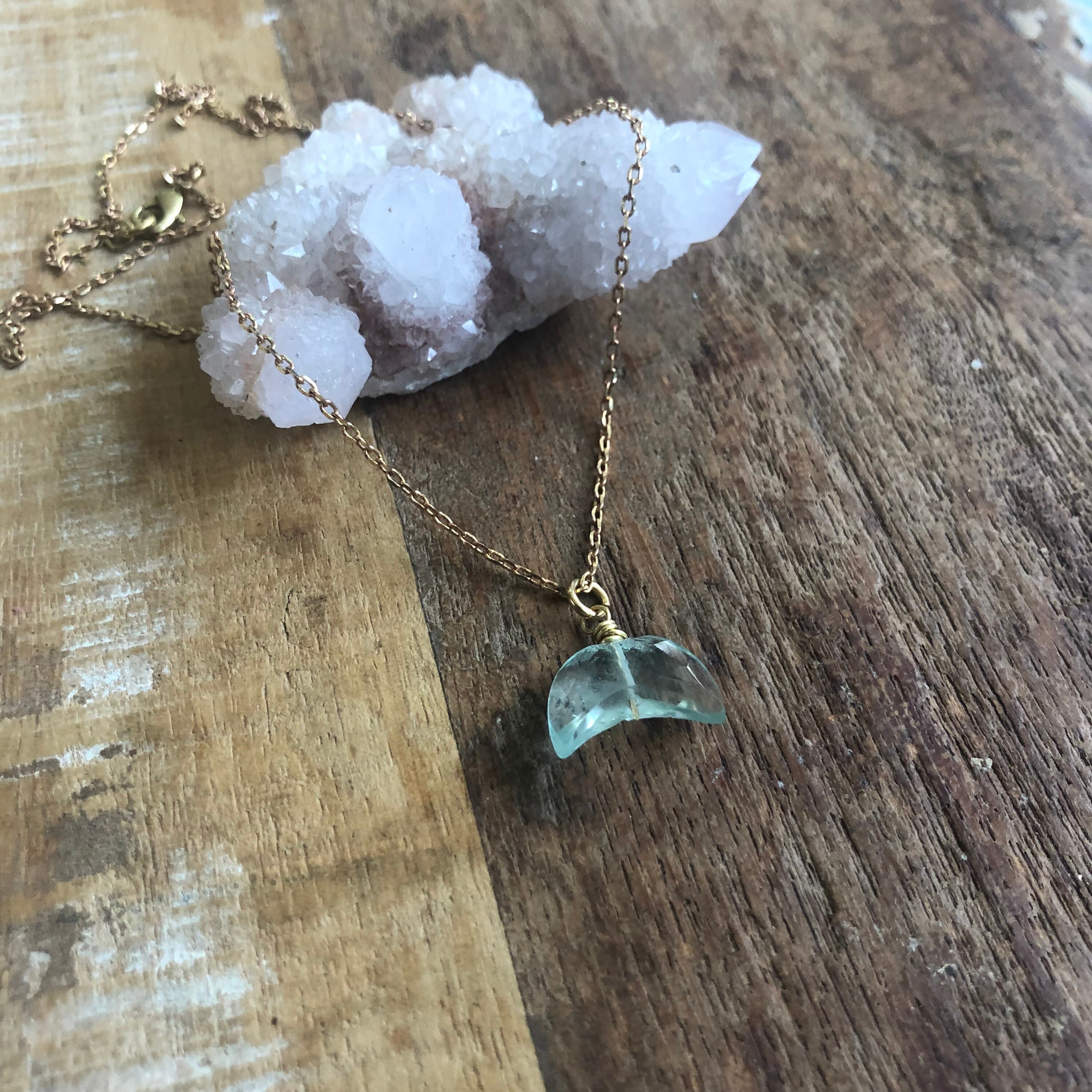 Fluorite Moon And Brass Layering Necklace Fluorite Moon And Brass Layering Necklace