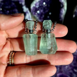 Fluorite Perfume Bottle Necklace, Stainless Steel Chain