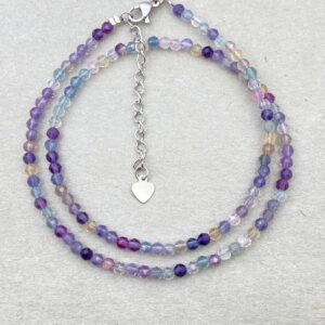 Purple Fluorite Beaded Choker: Dainty Crystal Necklace