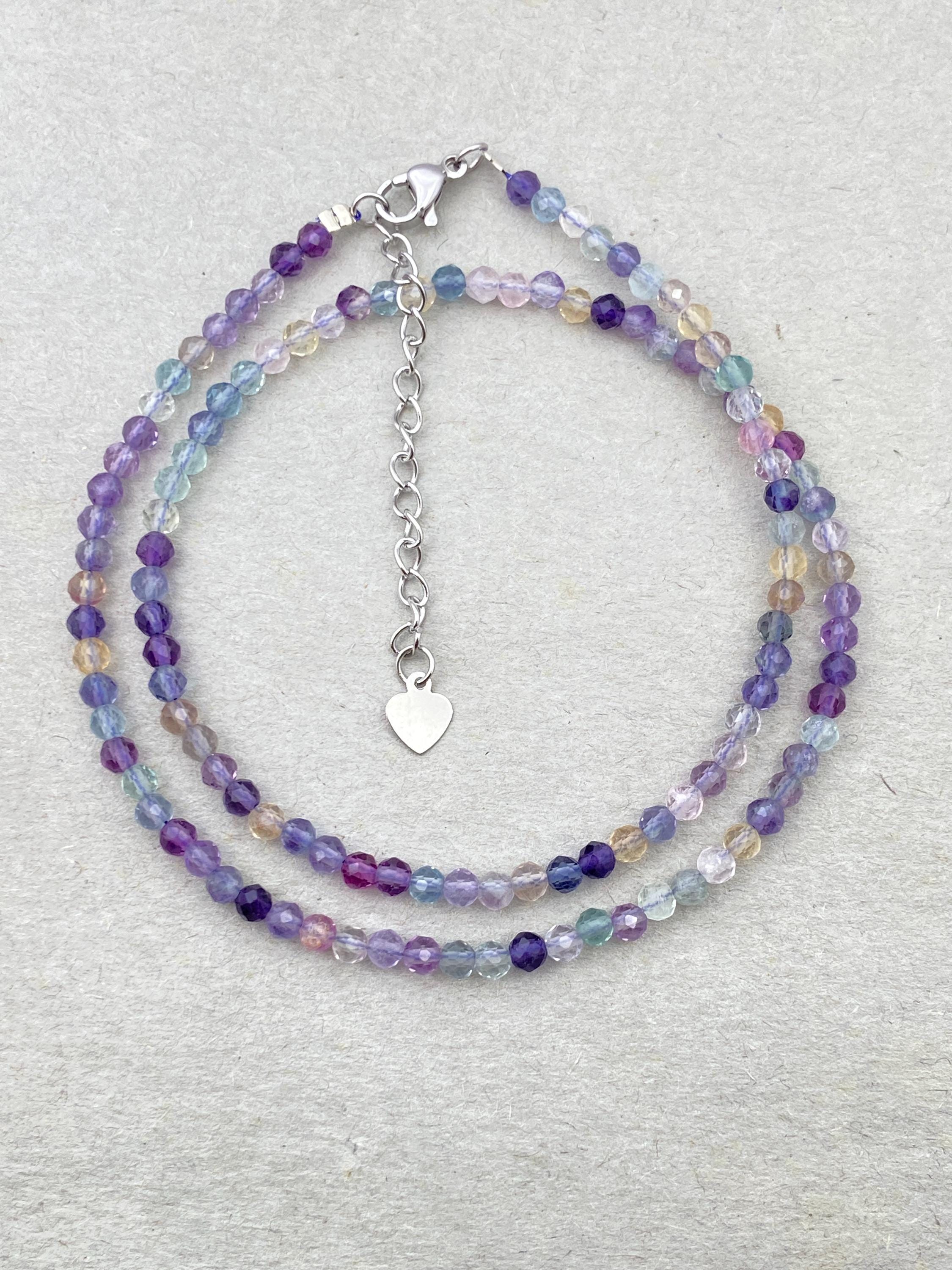Purple Fluorite Beaded Choker: Dainty Crystal Necklace Purple Fluorite Beaded Choker: Dainty Crystal Necklace
