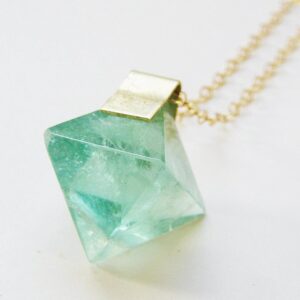Raw Green Fluorite Pyramid Necklace: 14k Gold Filled Boho Crystal Jewelry