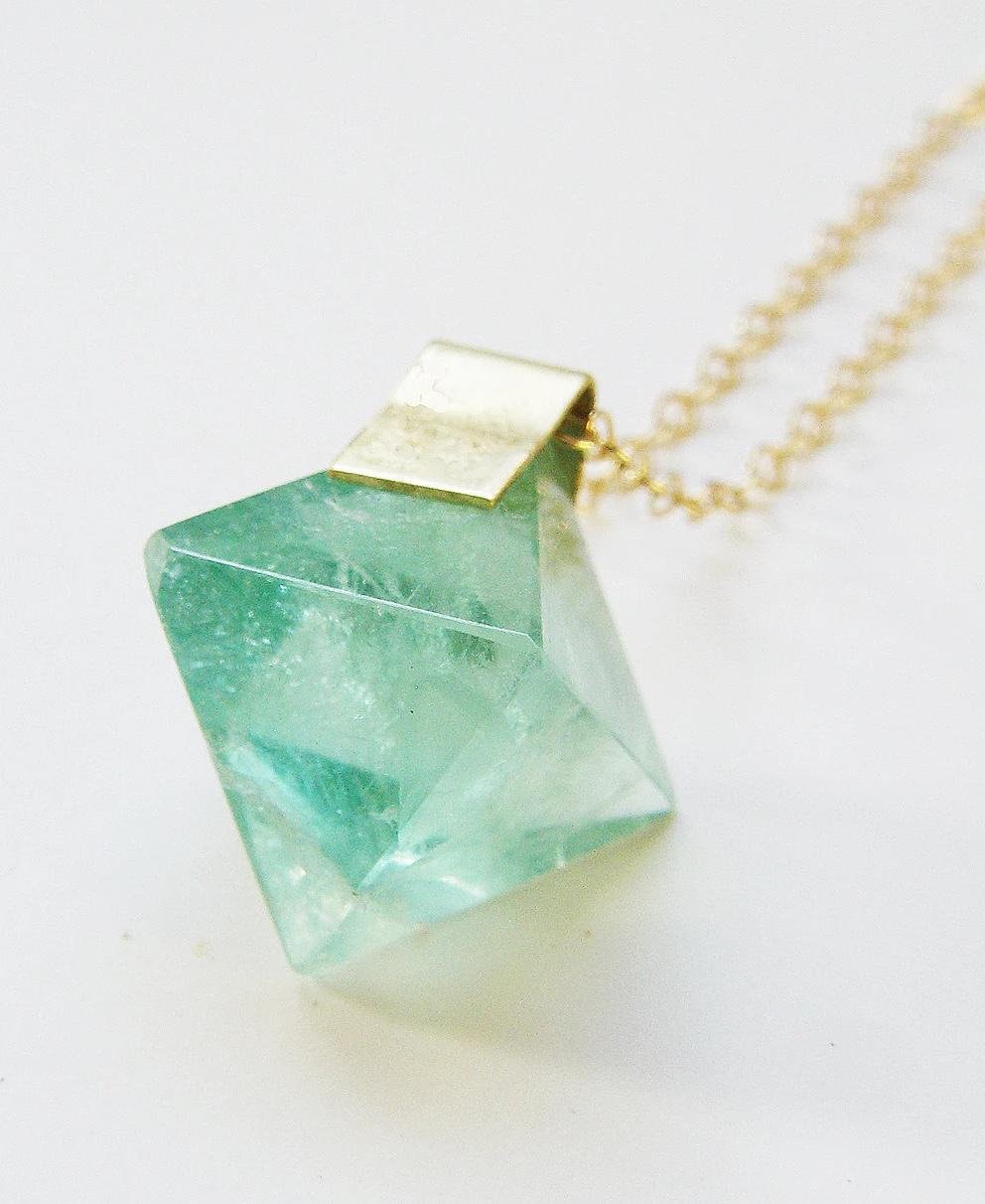 Raw Green Fluorite Pyramid Necklace: 14k Gold Filled Boho Crystal Jewelry Raw Green Fluorite Pyramid Necklace: 14k Gold Filled Boho Crystal Jewelry