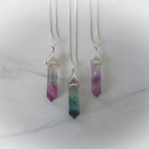 Fluorite Necklace Sterling Silver Fluorite Point • Genuine Gemstone Point