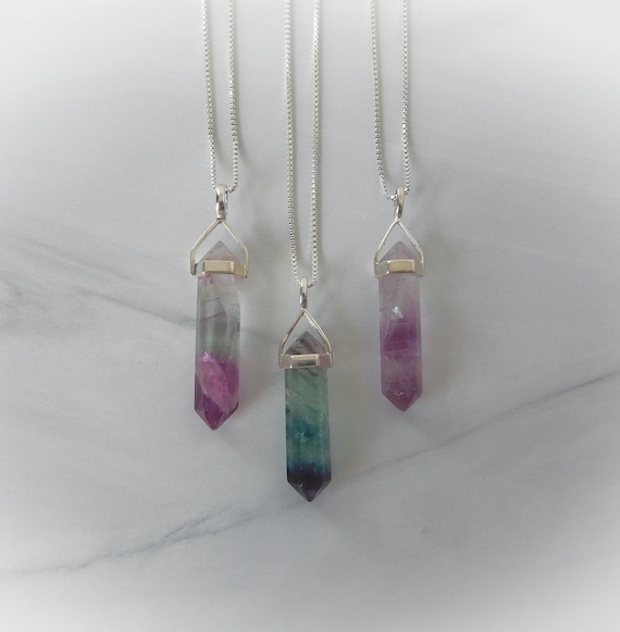 Fluorite Necklace Sterling Silver Fluorite Point • Genuine Gemstone Point