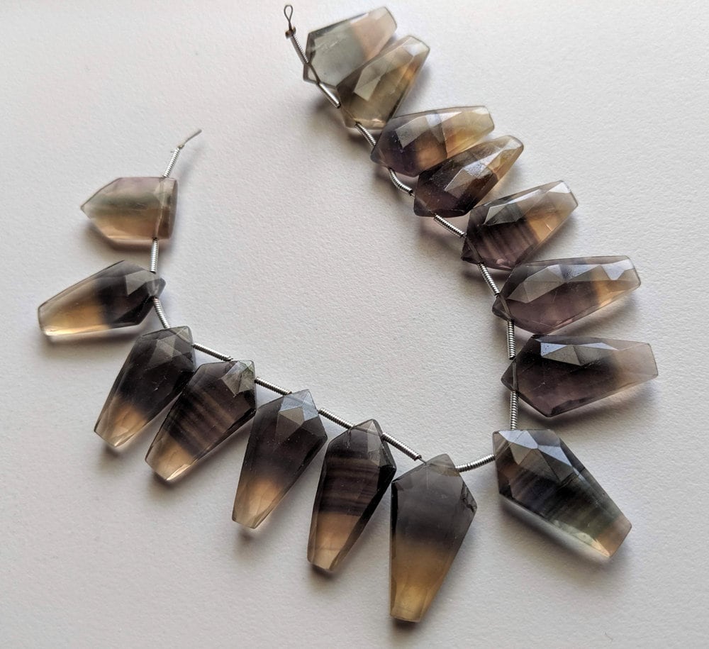 13x24mm Multi Fluorite Faceted Shield Fancy Beads, Natural Multi Fluorite Shield Faceted Beads, Fluorite For Necklace (3.5in To 7in Options)