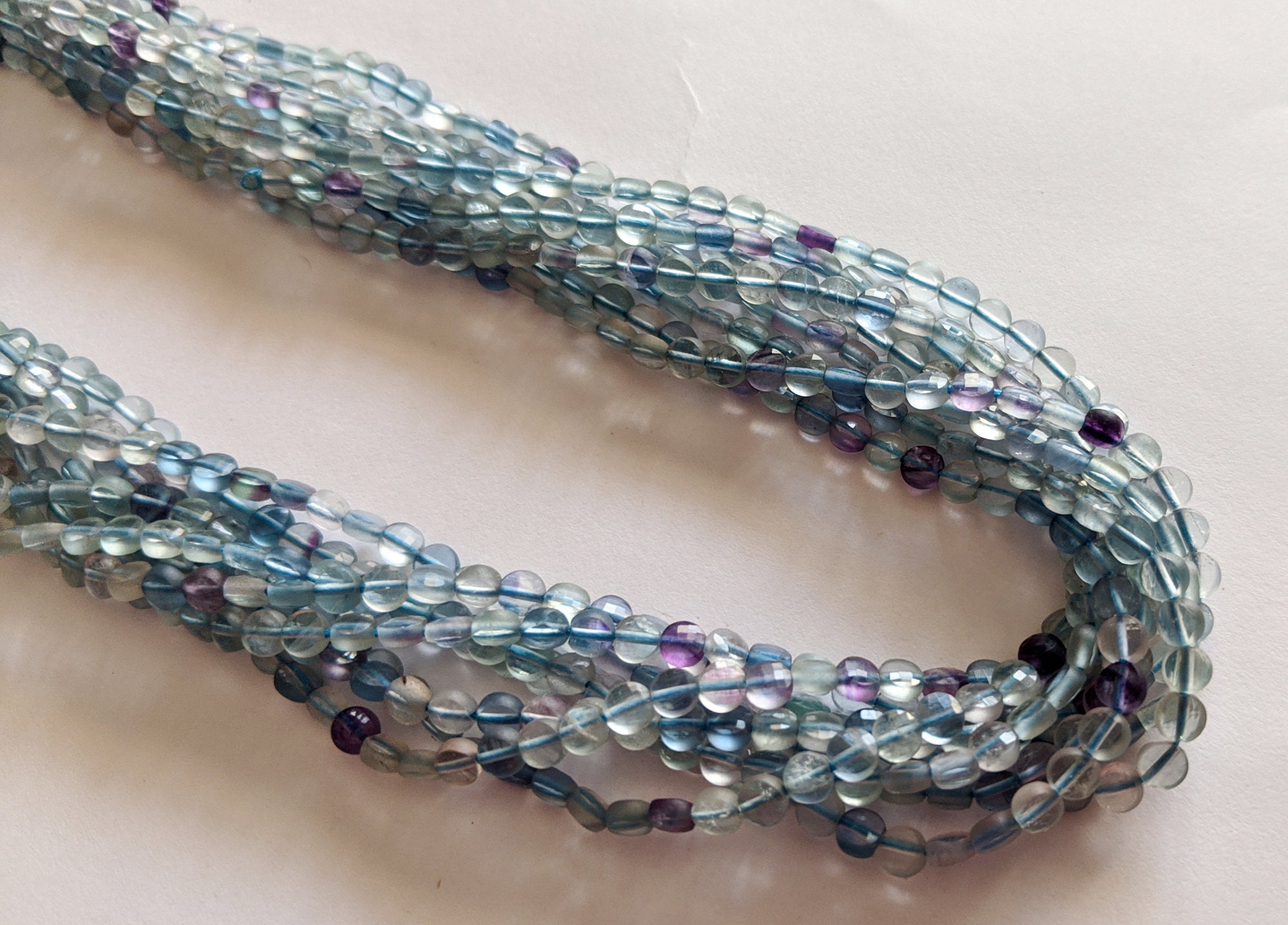 3.5mm Fluorite Faceted Coin Beads, 13 Inches Natural Multi Fluorite Round Coin Beads For Necklace (1 Strand To 5 Strand Option) - Aag68