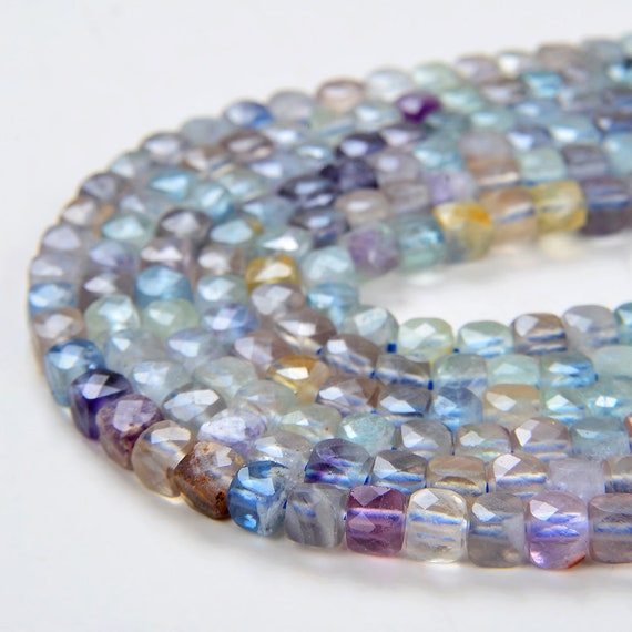 4mm Multi Color Fluorite Gemstone Grade Aa Micro Faceted Square Cube Beads 15.5 Inch Full Strand Bulk Lot 1,2,6,12 And 50 (80007867-p7)