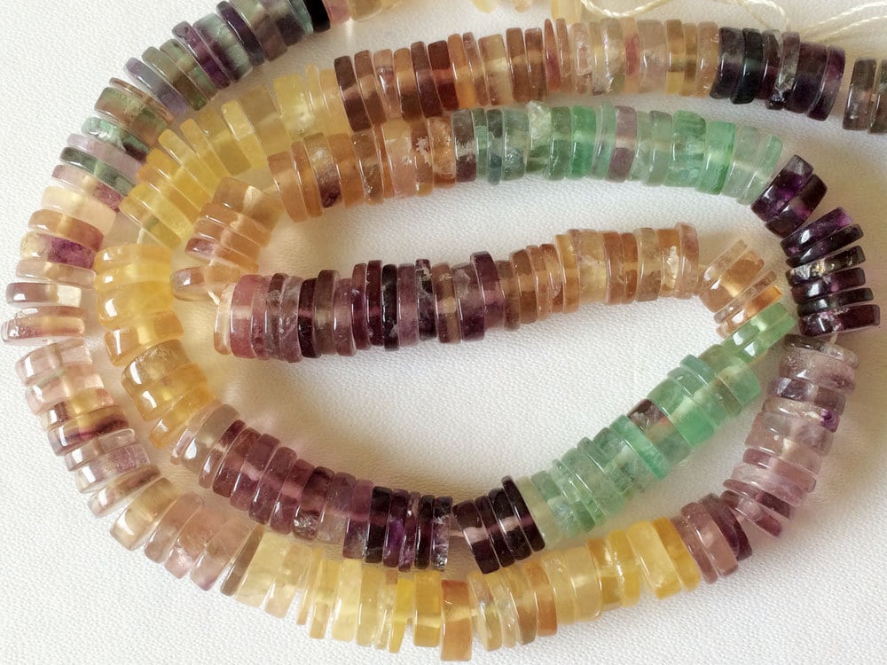 6.5mm Fluorite Spacer Beads, Fluorite Heishi, Multi Fluorite Spacer Beads For Jewelry, 7 Inches Fluorite Beads For Necklace - Nnsp404