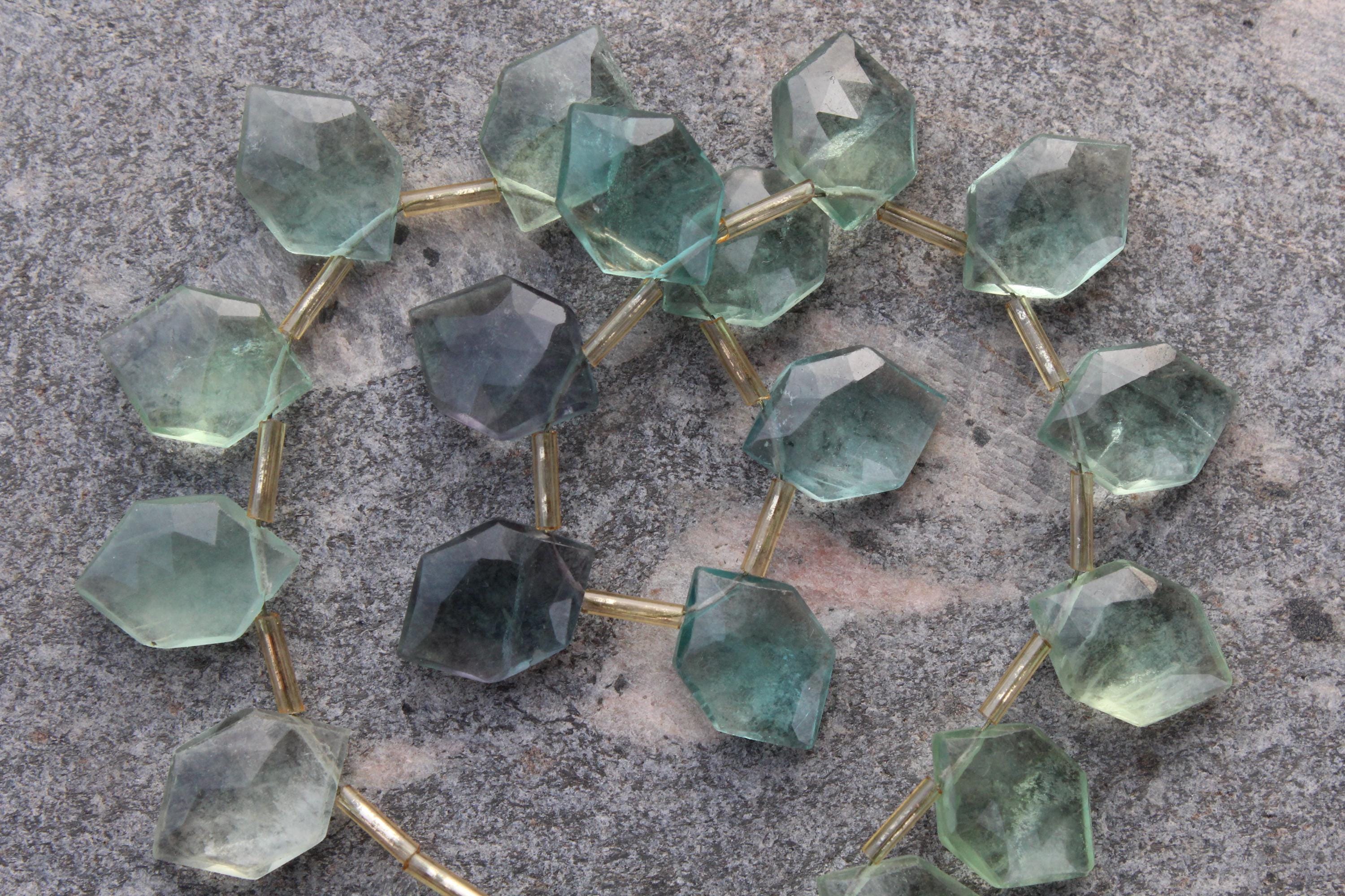 Fluorite Gemstone Faceted Briolette Beads | 15 Piece Hexagon-shaped | Size—11x16 Mm | Jewelry Making (c544) Fluorite Gemstone Faceted Briolette Beads | 15 Piece Hexagon-shaped | Size—11x16 Mm | Jewelry Making (c544)