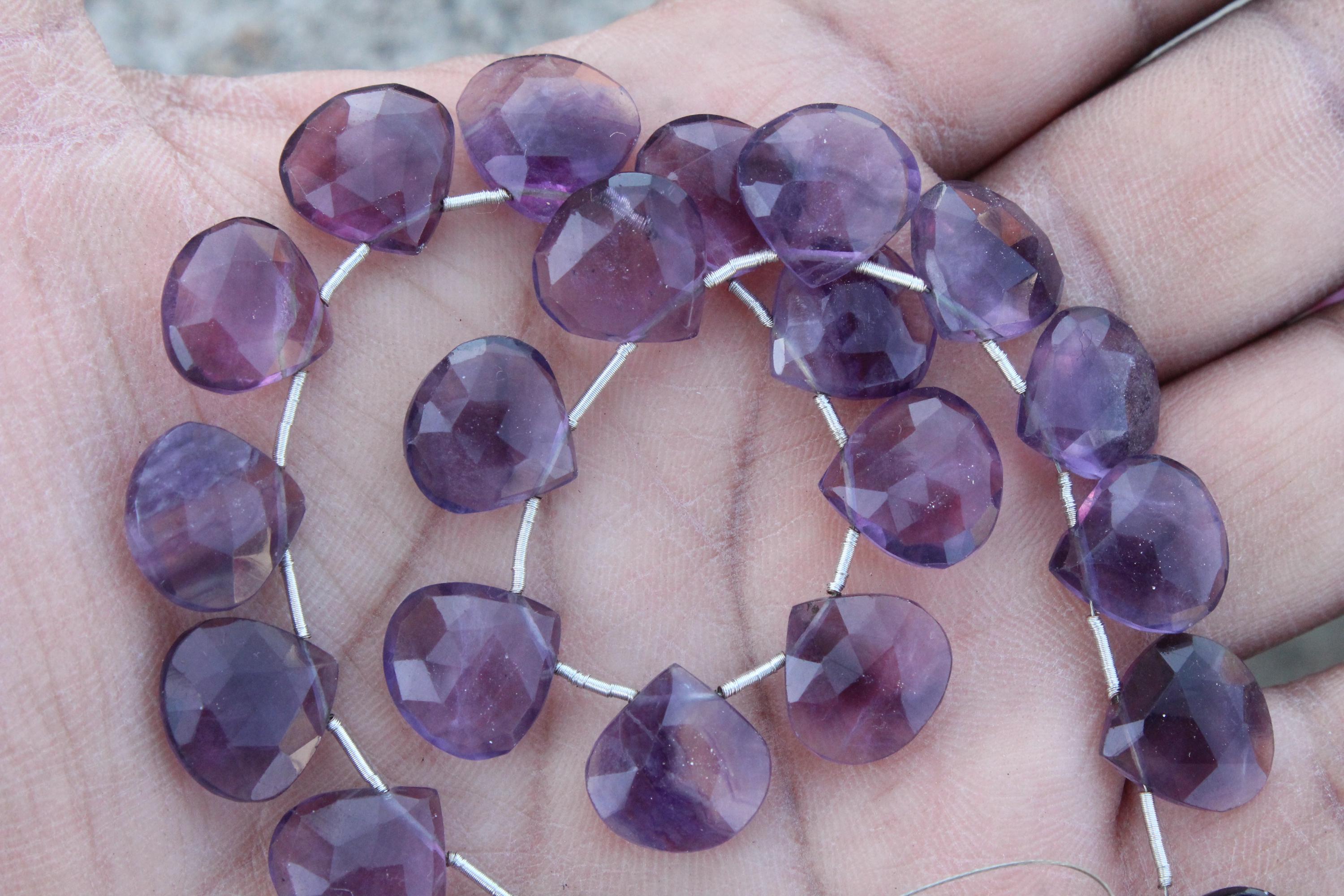 Fluorite Gemstone Faceted Briolette Beads | 10 Piece Heart | Size—13 Mm | Jewelry Making (c675)