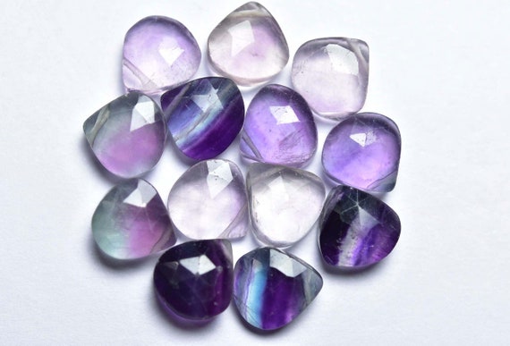 Fluorite Heart Beads - 10 Pcs - Natural Beautiful Faceted Fluorite Side Drilled Heart Briolette - Size Is 9 - 9.5 Mm #2123 Fluorite Heart Beads - 10 Pcs - Natural Beautiful Faceted Fluorite Side Drilled Heart Briolette - Size Is 9 - 9.5 Mm #2123