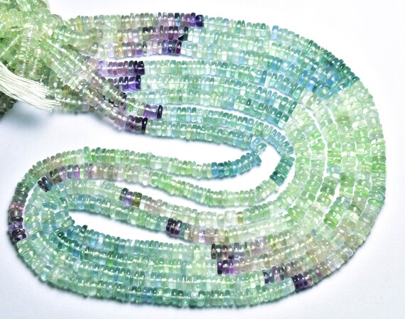Fluorite Wheel Heishi Beads - 16 Inches - Natural Smooth Multi Color Fluorite Wheel Heishi - Size Is 4 - 4.5 Mm #2559