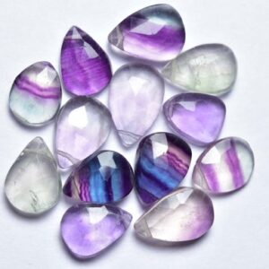 Fluorite Pear Beads - 10 Pcs - Natural Beautiful Faceted Fluorite Side Drilled Pear Briolette - Size Is 7x10-8x12 Mm #920
