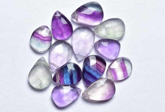 Fluorite Pear Beads - 10 Pcs - Natural Beautiful Faceted Fluorite Side Drilled Pear Briolette - Size Is 7x10-8x12 Mm #920