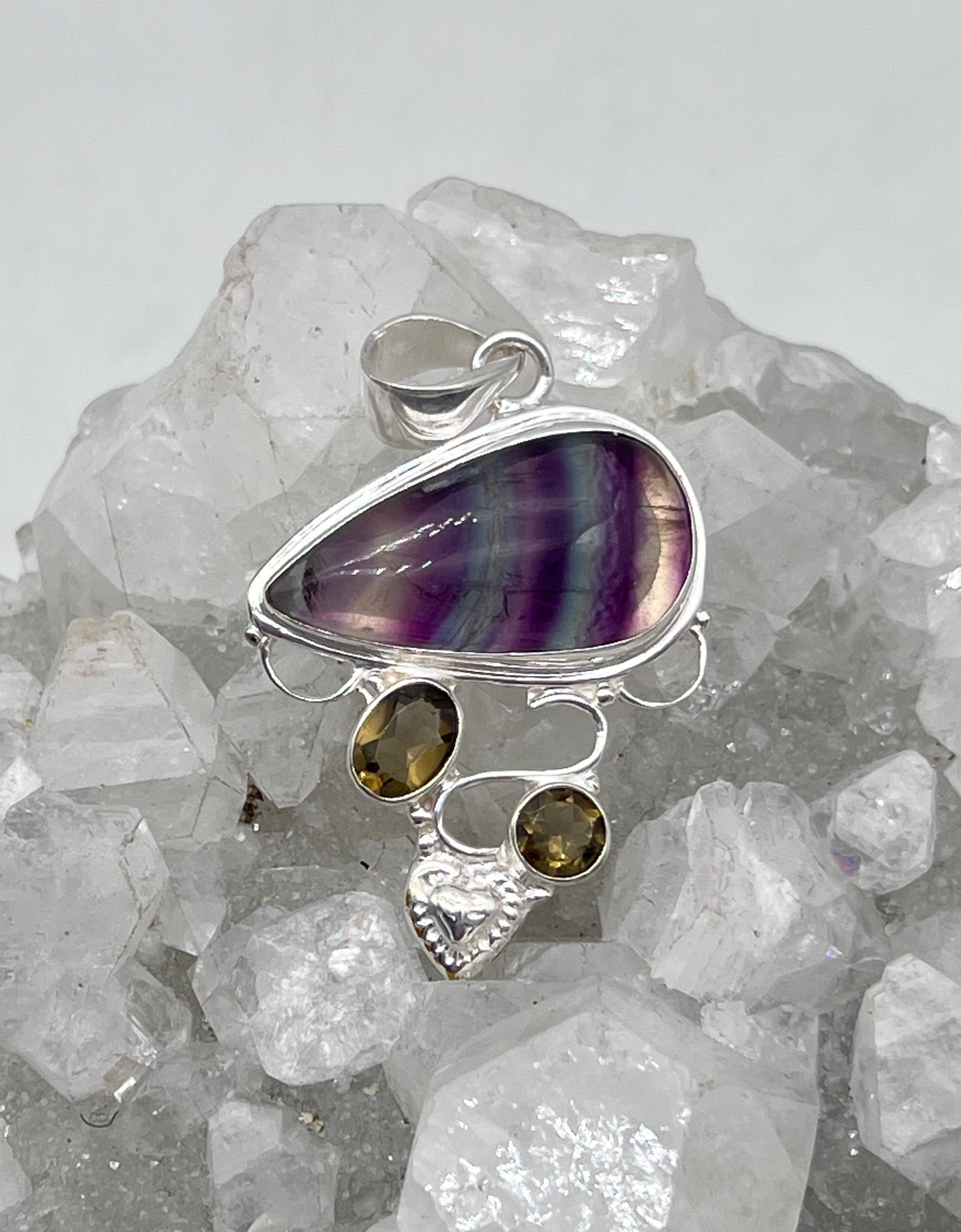 Abstract Fluorite And Brown Crystal Pendant