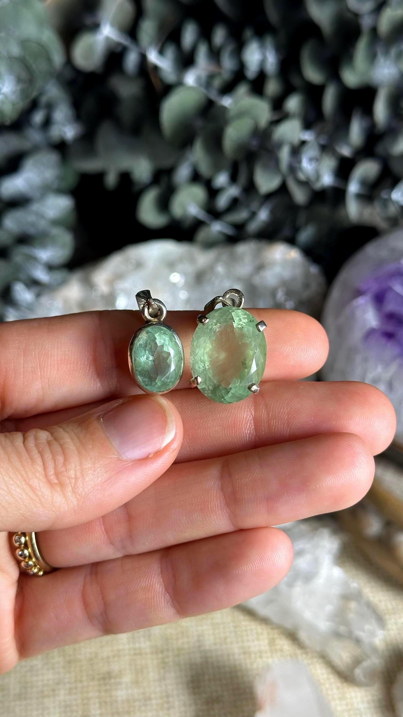Faceted Green Fluorite Necklace, Pendant Necklace, .925 Sterling Silver