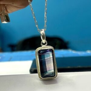 Fluorite Gemstone Pendant: Handmade 925 Sterling Silver Necklace