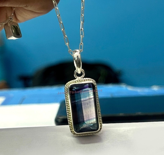 Fluorite Gemstone Pendant: Handmade 925 Sterling Silver Necklace