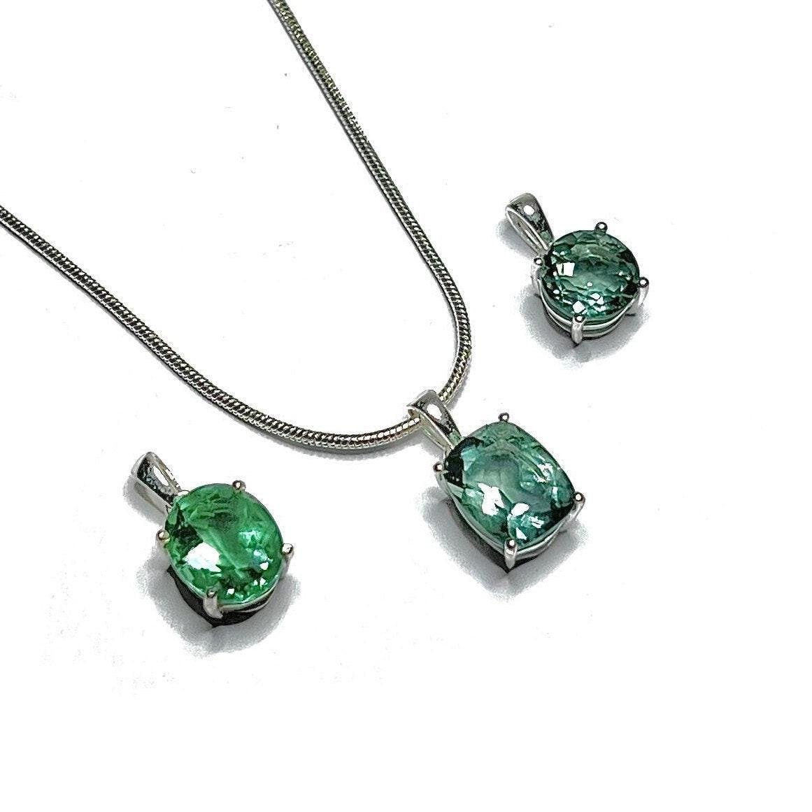 Green Fluorite Pendant Necklace - Sterling Silver